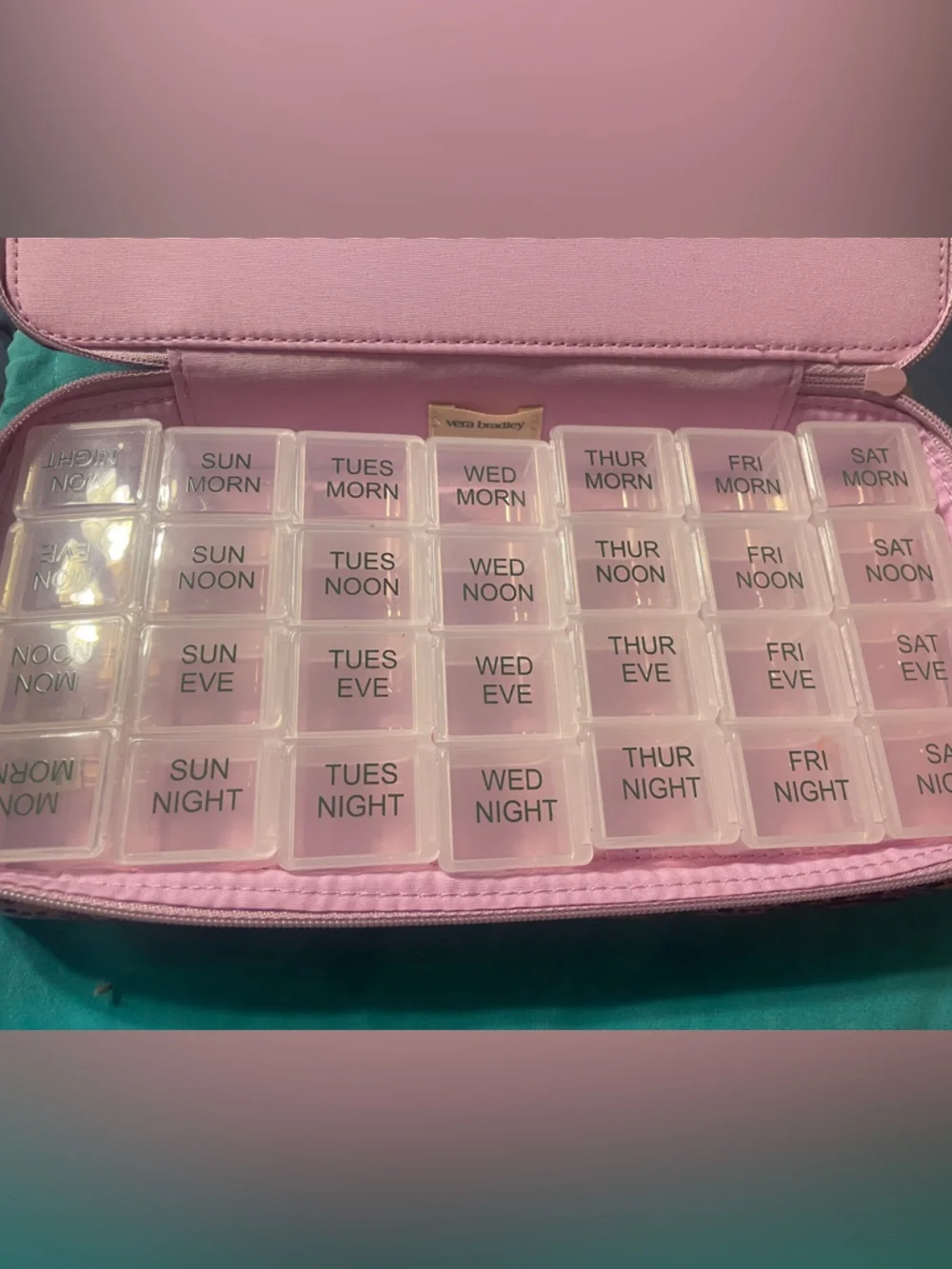Vera Bradley Pink Weekly Pill Organizer Case with Labeled Compartments - Picture 2 of 3